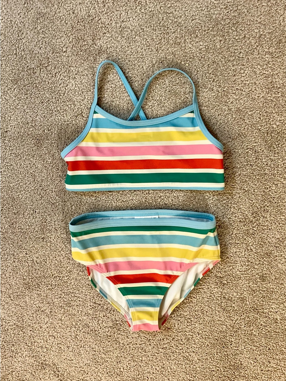 Mini Boden 2-Pc Swimsuit w/Cross Back Straps, Multi Stripes - Size 7/8 (VGUC)